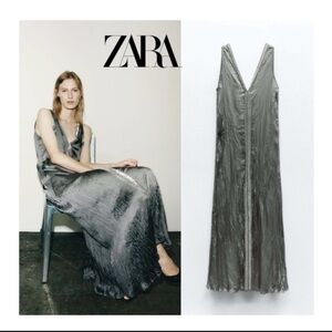 Zara Metallic Gray Maxi Dress